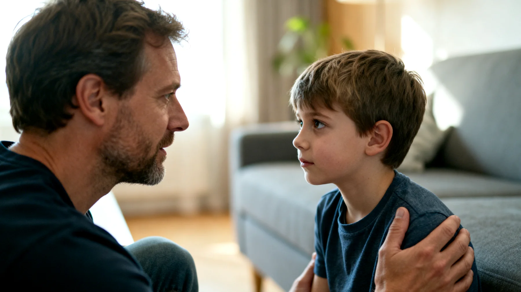 Der Vater bemerkt, dass sein jüngeres Kind bei der Geburt eines Geschwisterchens oder bei der bevorzugten Behandlung eines Geschwisterkindes starke Eifersucht entwickelt: Es reagiert mit Trotzanfällen, fordert übermäßig Aufmerksamkeit, wird aggressiv gegenüber dem Geschwisterkind oder zieht sich emotional zurück. Der Vater fühlt sich überfordert, weil er nicht weiß, wie er die Zuneigung gerecht aufteilen und gleichzeitig die Eifersucht des Kindes auffangen soll, ohne das andere Kind zu vernachlässigen."