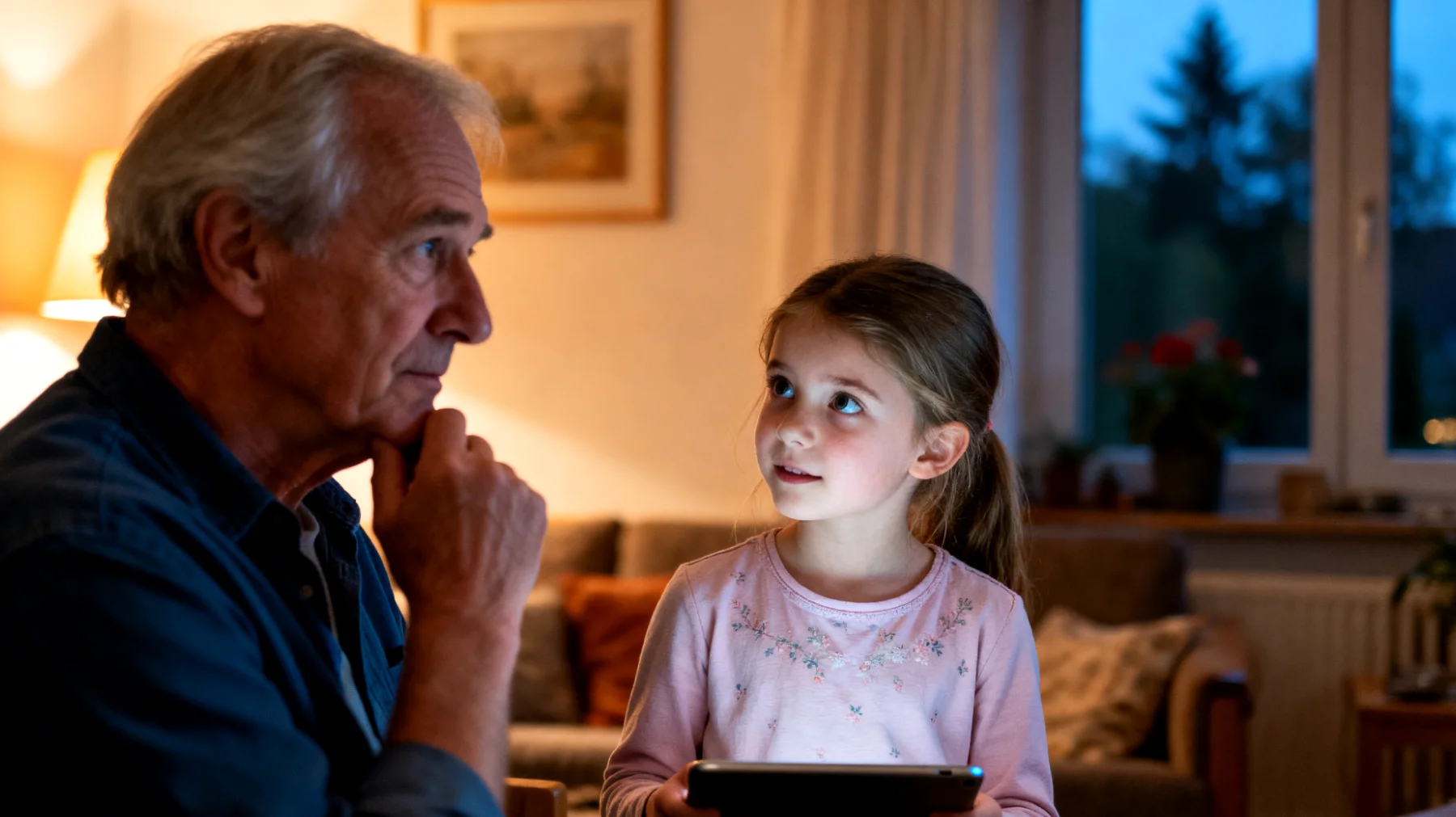 Der Großvater setzt klare Regeln für die Enkelkinder (z. B. Schlafenszeiten, Bildschirmzeit, Essgewohnheiten), doch die Kinder testen diese Grenzen ständig aus, protestieren lautstark dagegen und versuchen, ihn zu umgehen. Der Großvater fühlt sich zwischen Autorität und dem Wunsch, ein liebevoller Großvater zu sein, hin- und hergerissen."