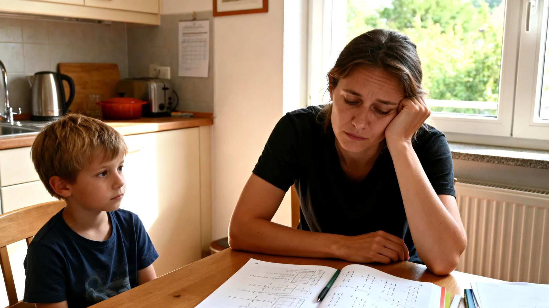 Die Mutter erlebt zunehmende Frustration und Hilflosigkeit, weil ihr Kind in der Schule erhebliche Lernschwierigkeiten zeigt und jegliche Motivation verloren hat. Trotz ihrer Bemühungen – Nachhilfe, Gespräche, Unterstützung bei den Hausaufgaben – stößt sie auf Widerstand und Gleichgültigkeit. Das Kind weigert sich zu lernen, zeigt kein Interesse an schulischen Aktivitäten und reagiert auf Aufforderungen mit Rückzug oder Ausreden. Die Mutter fragt sich, ob sie zu viel Druck ausübt oder nicht genug tut, und fühlt sich zwischen dem Wunsch, ihrem Kind zu helfen, und der Angst, die Beziehung zu belasten, hin- und hergerissen."