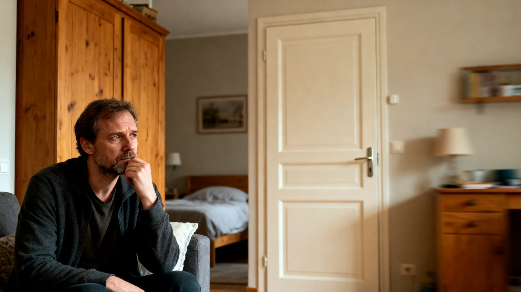 Der Vater hat Angst, die emotionale Bindung zu seinem Kind zu verlieren. Er bemerkt, dass sein Kind immer weniger Zeit mit ihm verbringen möchte, Umarmungen und Zärtlichkeiten ablehnt und sich lieber in sein Zimmer zurückzieht. Der Vater interpretiert dieses Verhalten als Ablehnung und fragt sich, ob er etwas falsch gemacht hat oder ob sein Kind ihn nicht mehr liebt."