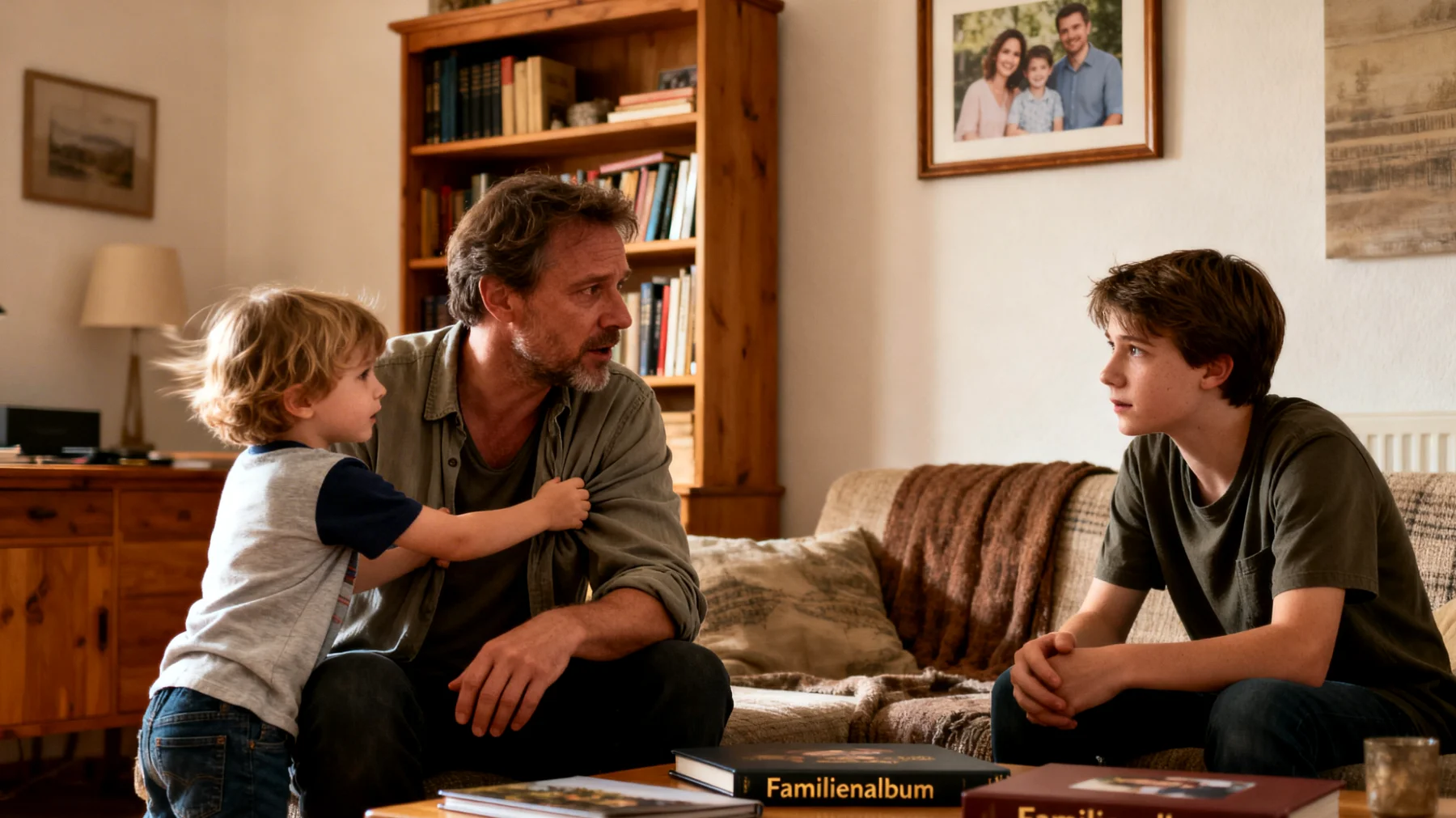 Der Vater bemerkt, dass sein jüngeres Kind zunehmend eifersüchtig auf das Geschwisterkind reagiert, sobald dieses Aufmerksamkeit oder Lob erhält. Die Rivalität äußert sich in häufigen Streitereien, provokativem Verhalten und dem Gefühl des Kindes, weniger geliebt oder weniger wertgeschätzt zu werden als das Geschwister."