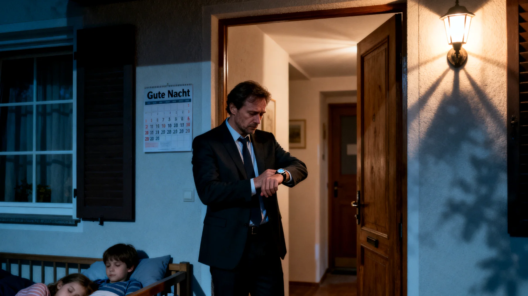 Der Vater erlebt intensive Schuldgefühle, weil er glaubt, nicht genug Zeit und Aufmerksamkeit für seine Kinder aufzubringen. Bedingt durch beruflichen Stress und lange Arbeitszeiten hat er das Gefühl, als Vater zu versagen und wichtige Momente in der Kindheit seiner Kinder zu verpassen. Diese Schuldgefühle führen dazu, dass er entweder übermäßig nachgiebig wird, um die verlorene Zeit zu kompensieren, oder sich emotional zurückzieht, weil er den inneren Schmerz nicht bewältigen kann."